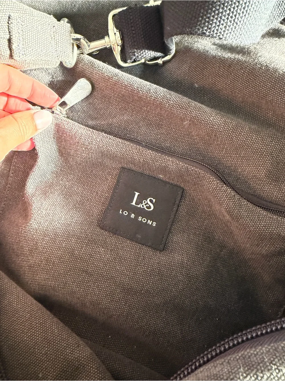 Charcoal Canvas Weekend Duffel Bag with Shoe Compartment